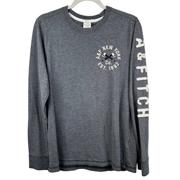 Abercrombie & Fitch Muscle Tee Long Sleeve Stitched Spell Out Gray Men's Medium - Picture 1 of 11